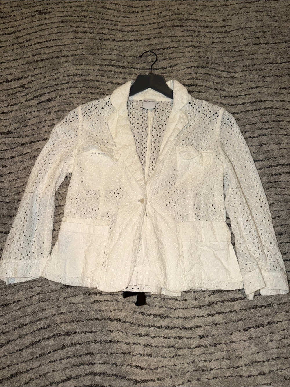 RED Valentino White Eyelet Single-Button Blazer